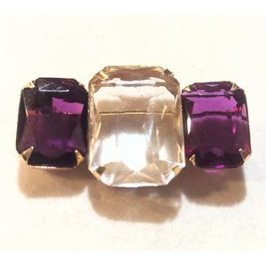 Avon Vintage 80s Purple Faceted Rhinestone Gold Tone Lapel Pin Brooch 2"